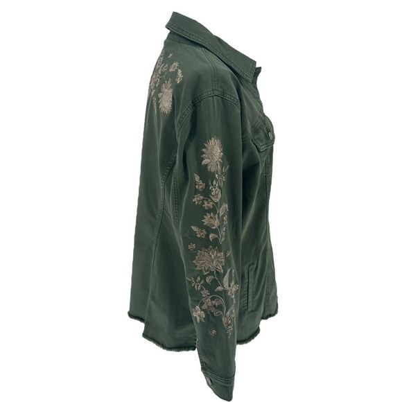 Chico’s Embroidered Green Denim Novelty Juniper Spring Jacket Sz Large 2 Women’s - Picture 3 of 6
